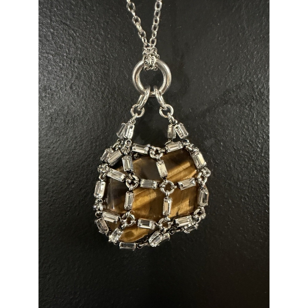 Zara Jewel Stone Bronze Silver Necklace Pendant Faux Rhinestone Limited Edition‎